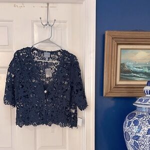 NWT Women’s Rabbit Rabbit Rabbit Midnight Blue Lace Crochet Cardigan Size Medium